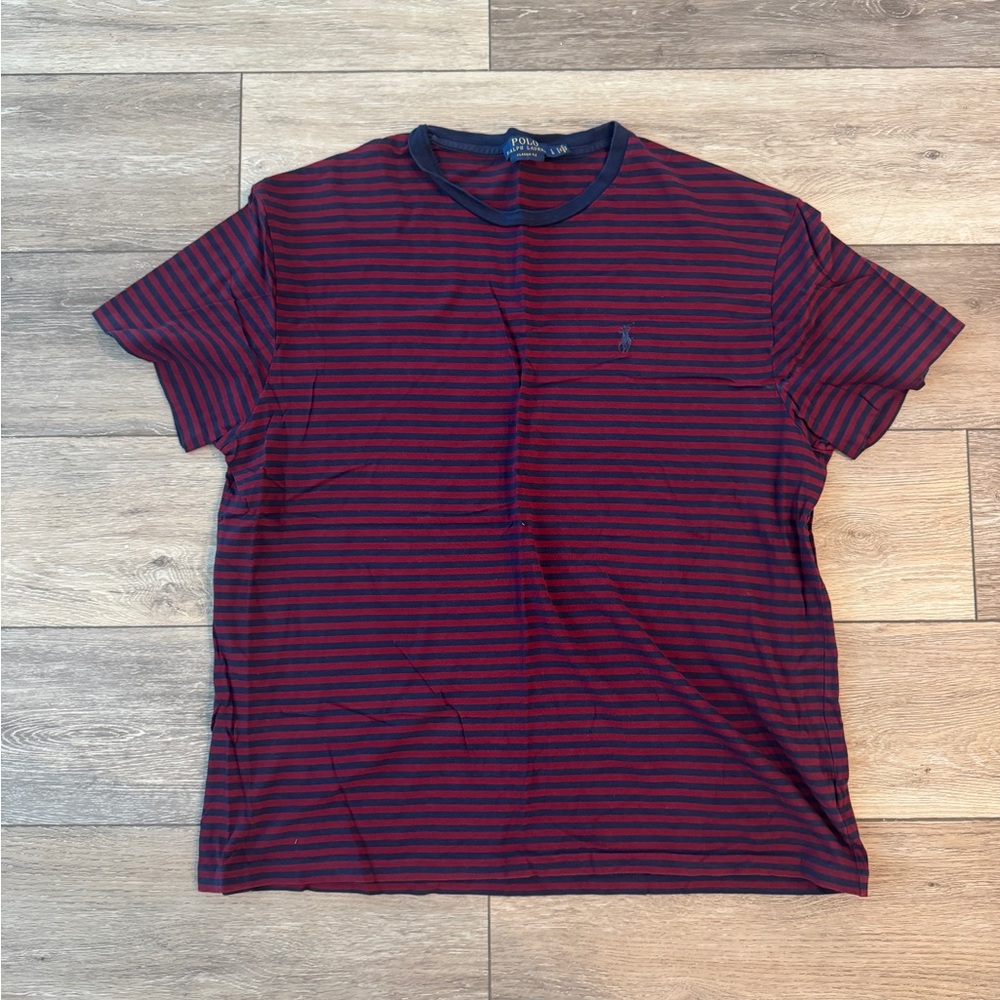 Polo by Ralph Lauren Men's Navy and Burgundy Striped Tee